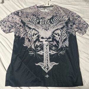 Affliction Men's Black and Gray Graphic T-Shirt Small